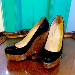 Christian Louboutin Burgundy Cork Wedges